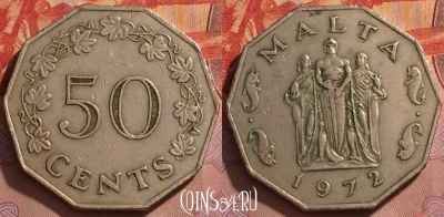Мальта 50 центов 1972 года, KM# 12, 368k-072