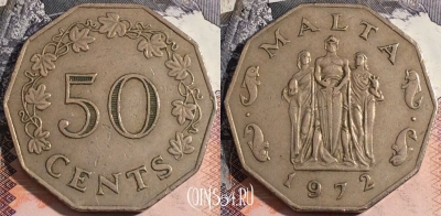 Мальта 50 центов 1972 года, KM# 12, a143-131