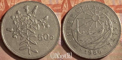 Мальта 50 центов 1986 г., редкая, KM# 81, 112r-046 ♛