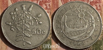 Мальта 50 центов 1986 г., редкая, KM# 81, 216s-093 ♛