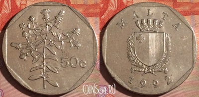Мальта 50 центов 1992 года, KM# 98, 265c-138