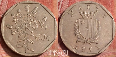 Мальта 50 центов 1995 года, KM# 98, 329k-103