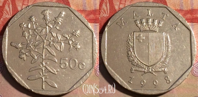 Мальта 50 центов 1998 года, KM# 98, 219a-108