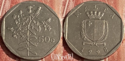 Мальта 50 центов 1998 года, KM# 98, 253r-096