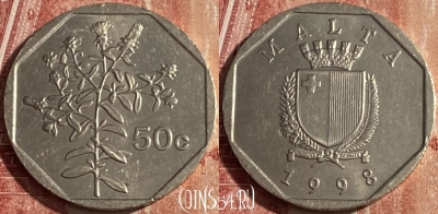 Мальта 50 центов 1998 года, KM# 98, 447p-027