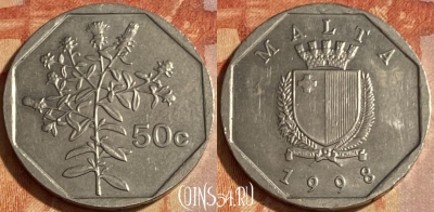 Мальта 50 центов 1998 года, KM# 98, 463q-640 ♛