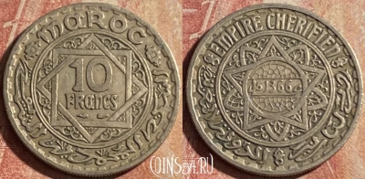 Марокко 10 франков 1947 года (1366), Y# 44, 174p-041 ♛