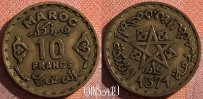 Марокко 10 франков 1952 года (1371), Y# 49, 044h-184