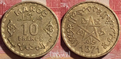 Марокко 10 франков 1952 года (1371), Y# 49, 080c-131