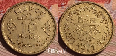 Марокко 10 франков 1952 года (1371), Y# 49, 080e-119