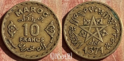 Марокко 10 франков 1952 года (1371), Y# 49, 181p-140