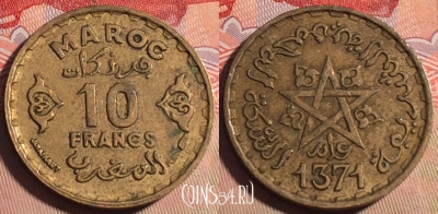 Марокко 10 франков 1952 года (1371), Y# 49, 206a-057