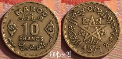 Марокко 10 франков 1952 года (1371), Y# 49, 230o-036