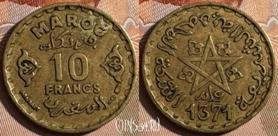Марокко 10 франков 1952 года (1371), Y# 49, 254s-076