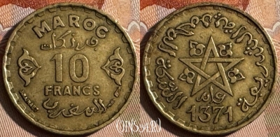 Марокко 10 франков 1952 года (1371), Y# 49, 255s-066