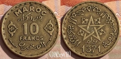 Марокко 10 франков 1952 года (1371), Y# 49, 263q-072 ♛