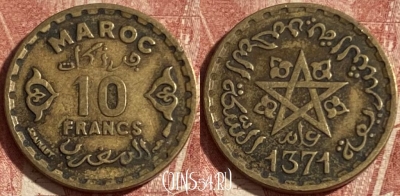 Марокко 10 франков 1952 года (1371), Y# 49, 275p-141