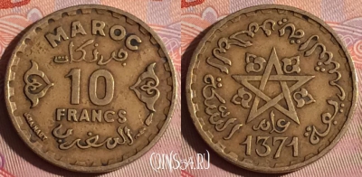 Марокко 10 франков 1952 года (1371), Y# 49, 335-036