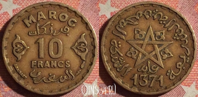 Марокко 10 франков 1952 года (1371), Y# 49, 371-003