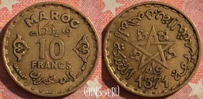 Марокко 10 франков 1952 года (1371), Y# 49, 376-116