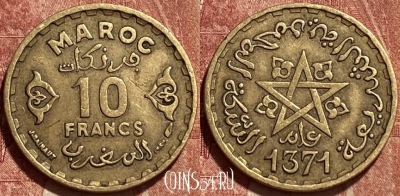 Марокко 10 франков 1952 года (1371), Y# 49, 462q-017 ♛