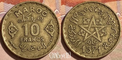 Марокко 10 франков 1952 года (1371), Y# 49, 464q-274