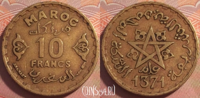 Марокко 10 франков 1952 года (1371), Y# 49, b064-009