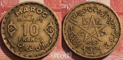 Марокко 10 франков 1952 года (1371), Y# 49, b068-004