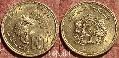 Марокко 10 сантимов 1974 года (1394), Y# 60, 389q-017