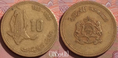 Марокко 10 сантимов 1987 года (1407), Y# 84, 107b-113