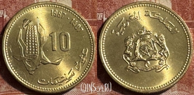Марокко 10 сантимов 1987 года (1407), Y# 84, 176s-044 ♛