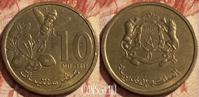 Марокко 10 сантимов 2011 года (1432), Y# 136, 441q-134