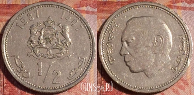 Марокко 1/2 дирхама 1987 года (1407), Y# 87, 156a-106