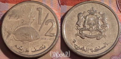 Марокко 1/2 дирхама 2014 года (1435), Y# 138, 140b-107