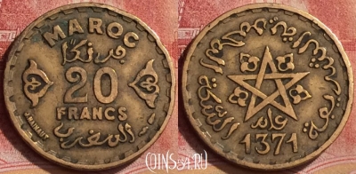 Марокко 20 франков 1952 года (1371), Y# 50, 154l-144