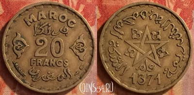 Марокко 20 франков 1952 года (1371), Y# 50, 163o-003