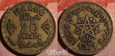Марокко 20 франков 1952 года (1371), Y# 50, 178f-025