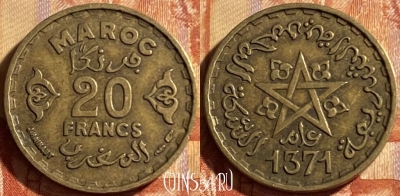 Марокко 20 франков 1952 года (1371), Y# 50, 184p-125