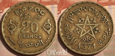 Марокко 20 франков 1952 года (1371), Y# 50, 497р-008 ♛