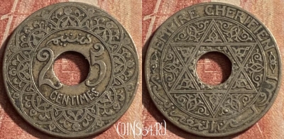 Марокко 25 сантимов 1921 года, Y# 34, 115p-085