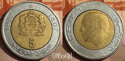 Марокко 5 дирхамов 1987 года (1407), Y# 82, 371s-002