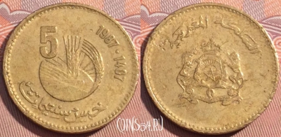 Марокко 5 сантимов 1987 года (1407), Y# 83, 124c-096