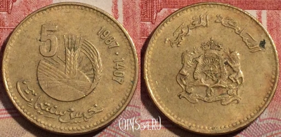 Марокко 5 сантимов 1987 года (1407), Y# 83, 216-082
