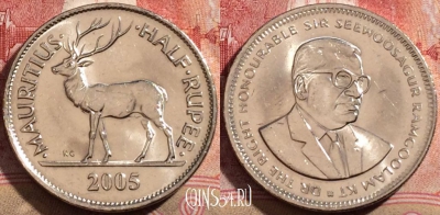 Маврикий 1/2 рупии 2005 года, KM# 54, 212-001