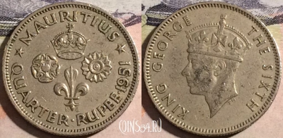 Маврикий 1/4 рупии 1951 года, KM# 27, 168-063