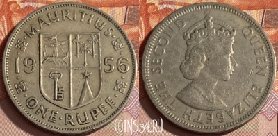 Маврикий 1 рупия 1956 года, KM# 35, 377p-018 ♛
