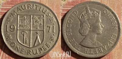 Маврикий 1 рупия 1971 года, KM# 35, 160p-095