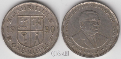 Маврикий 1 рупия 1990 года, KM 55, 134-127