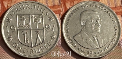 Маврикий 1 рупия 1997 года, KM# 55, s055s-045