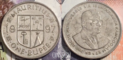 Маврикий 1 рупия 1997 года, KM# 55, 112-023